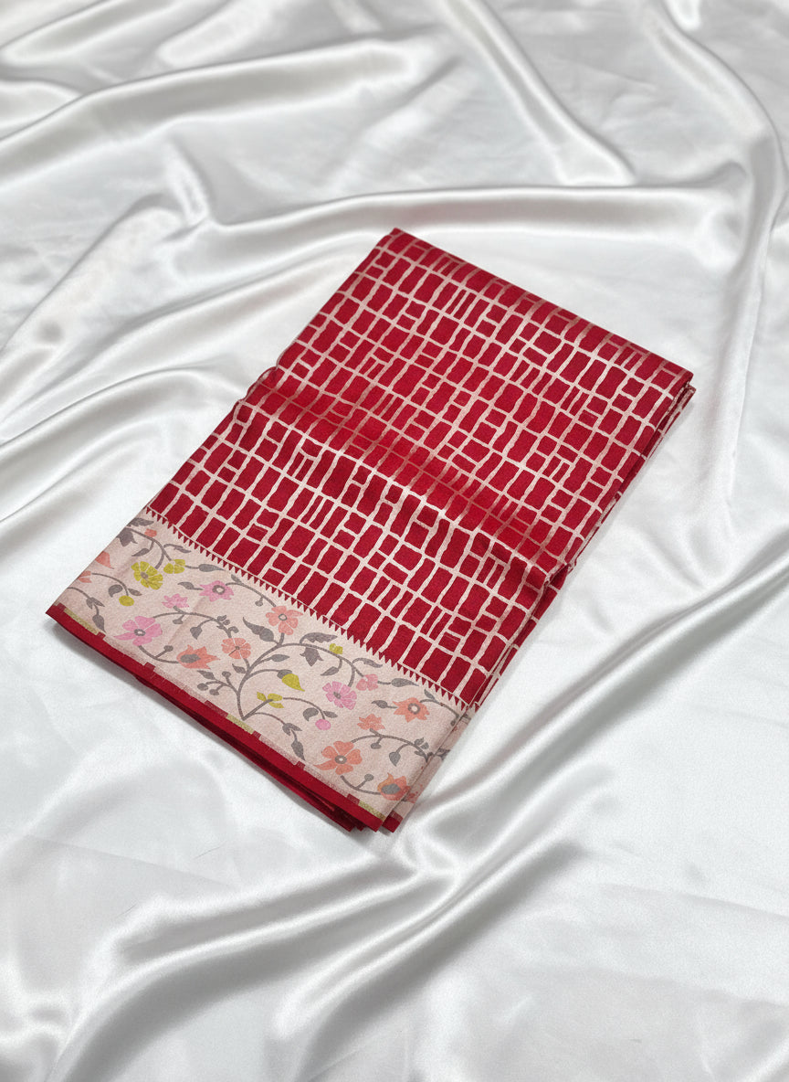 Red Pure Tussar Georgette Saree