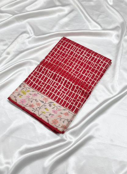 Red Pure Tussar Georgette Saree