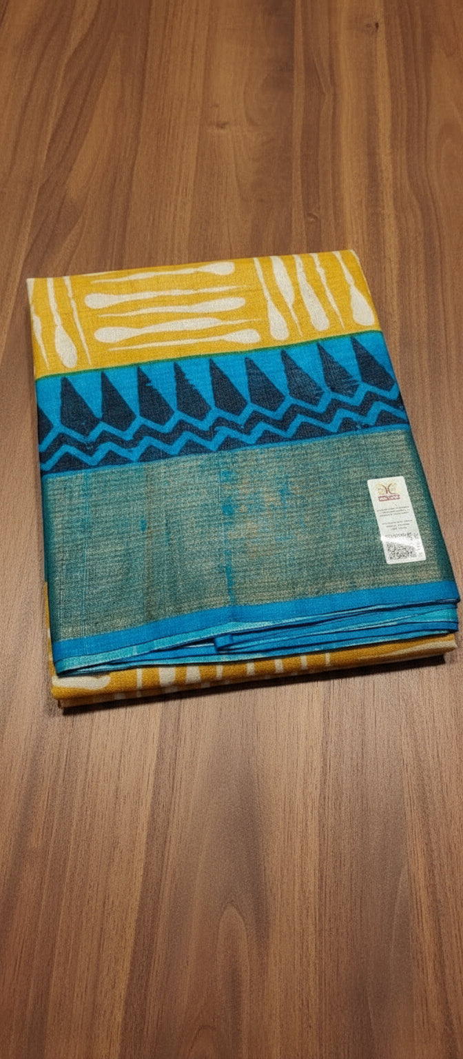Yellow Digital Print Pure Desi Tussar