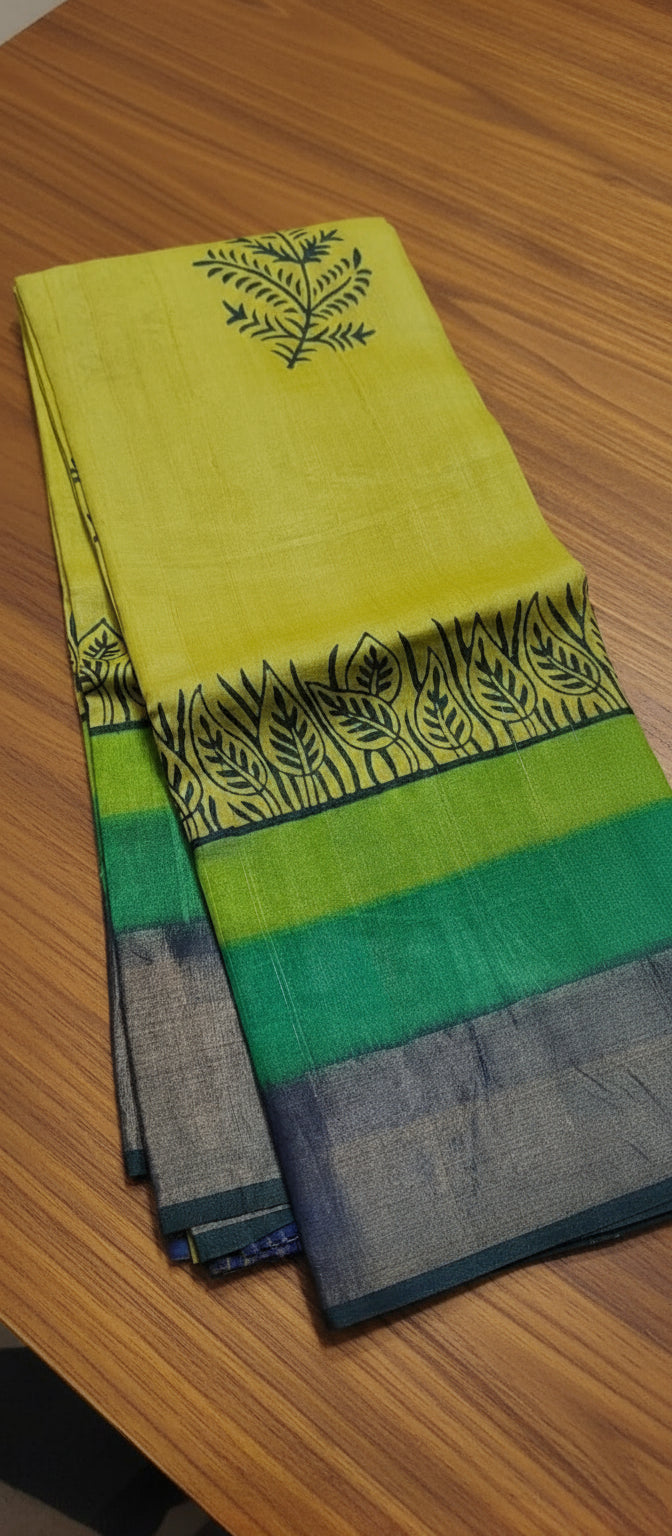 green digital print tussar