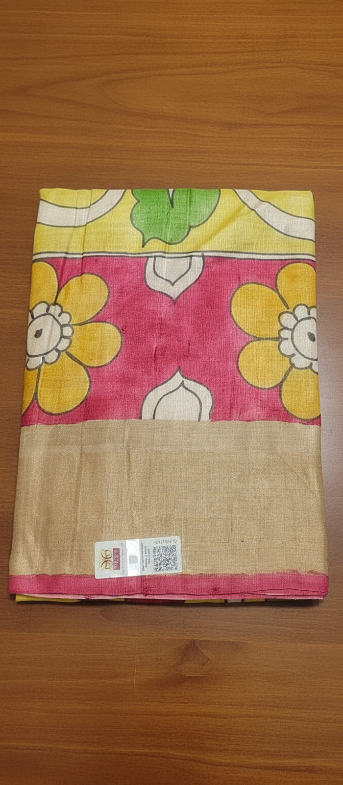 yellow kalamkari pure tussar saree