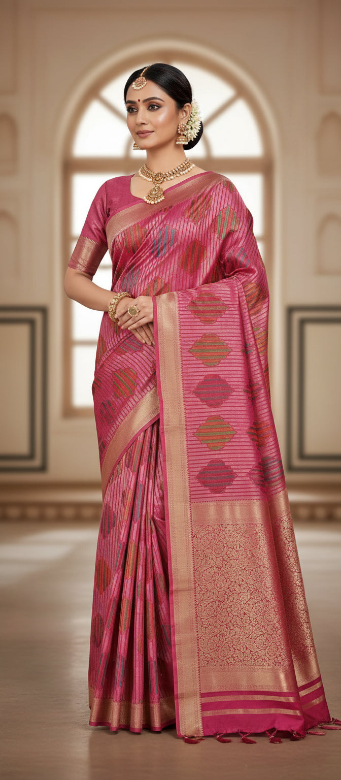 Pink Semi Banarasi Saree