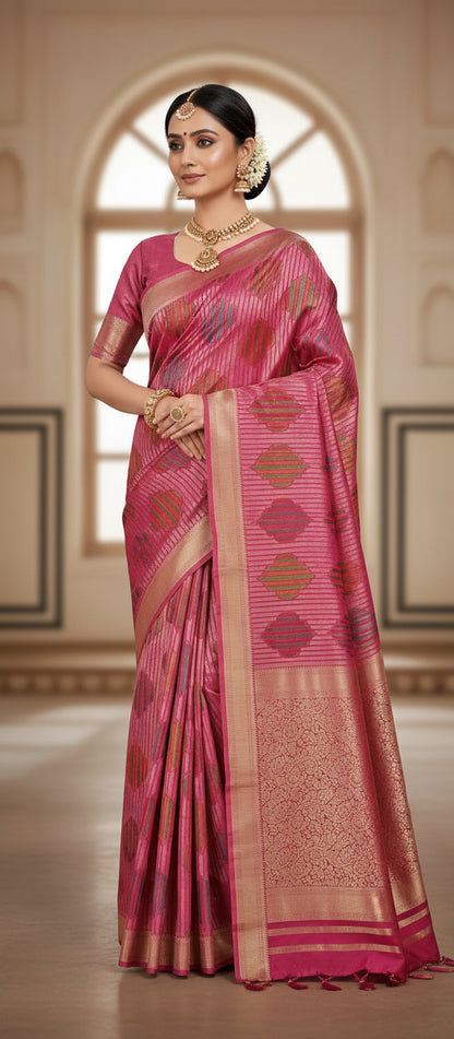 Pink Semi Banarasi Saree