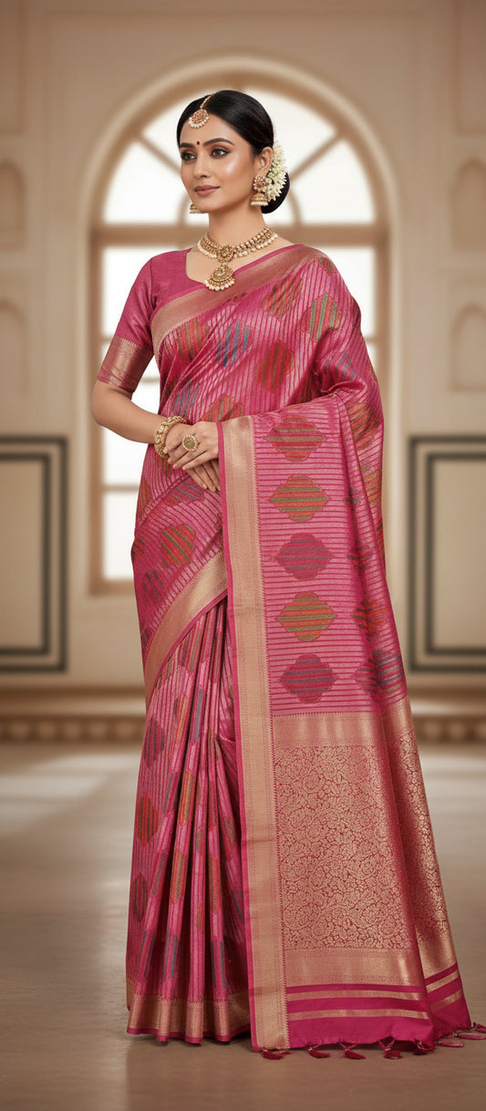Pink Semi Banarasi Saree