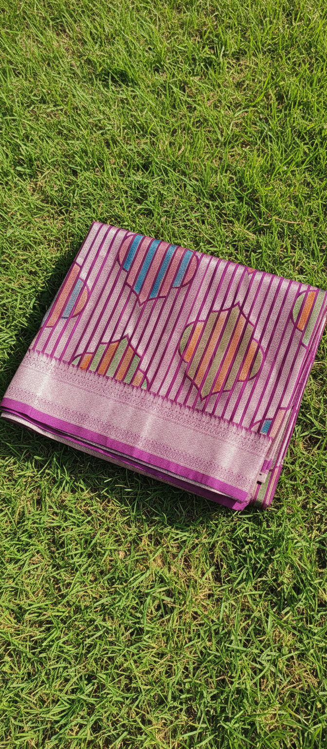 Wine Purple Semi Banarasi Saree