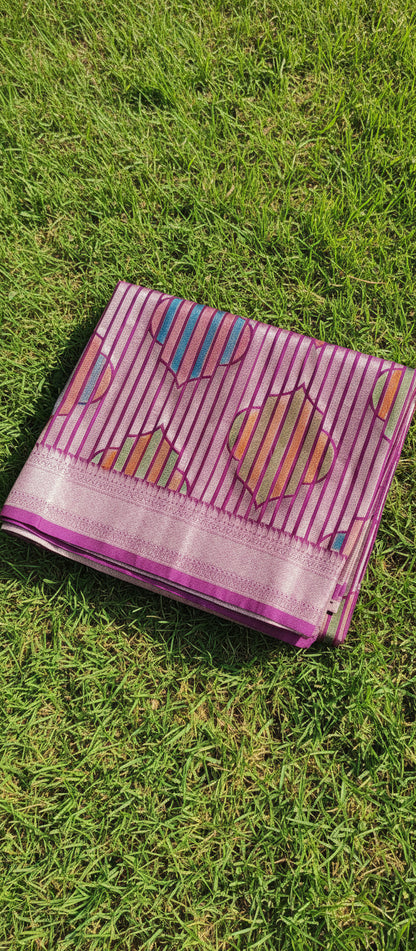 Wine Purple Semi Banarasi Saree