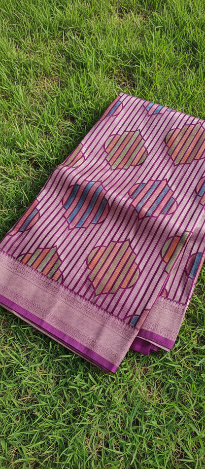 Wine Purple Semi Banarasi Saree