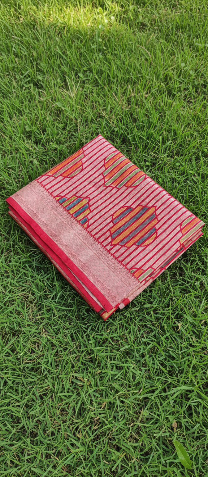 Red Semi Banarasi Saree