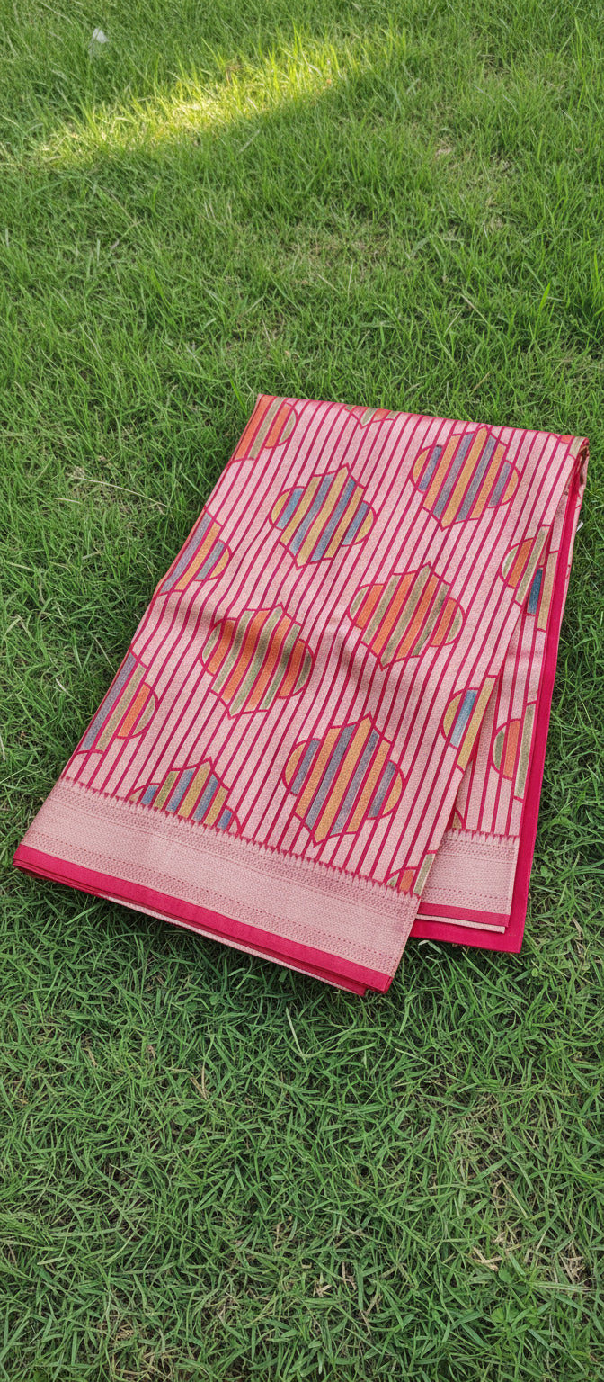 Red Semi Banarasi Saree