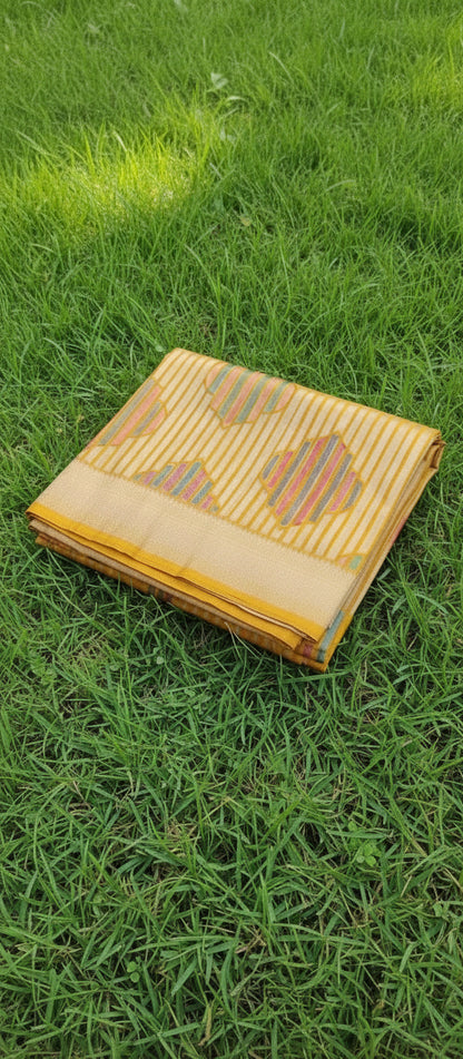 Yellow Semi Banarasi Saree