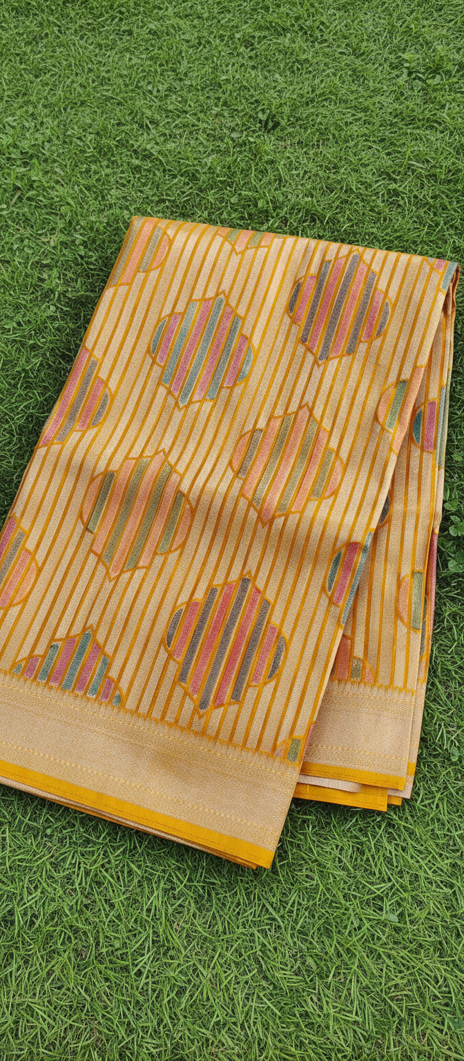 Yellow Semi Banarasi Saree
