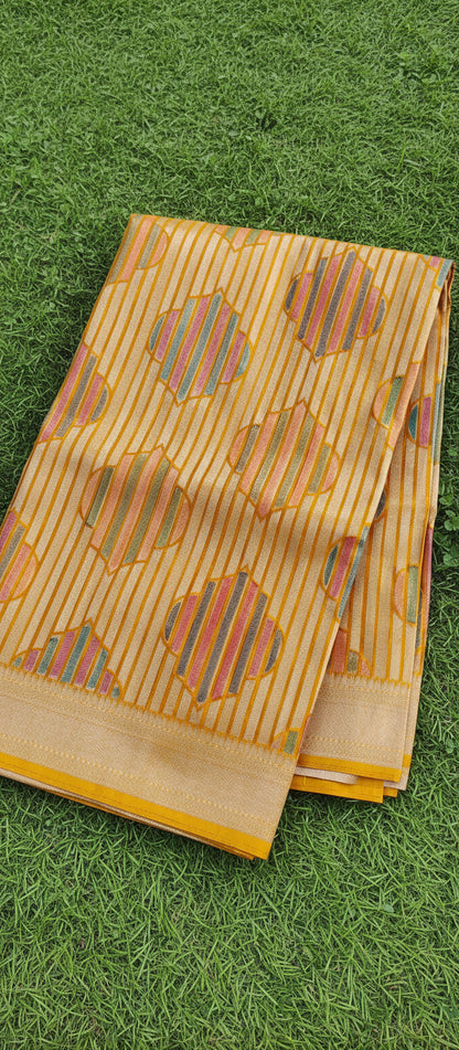 Yellow Semi Banarasi Saree
