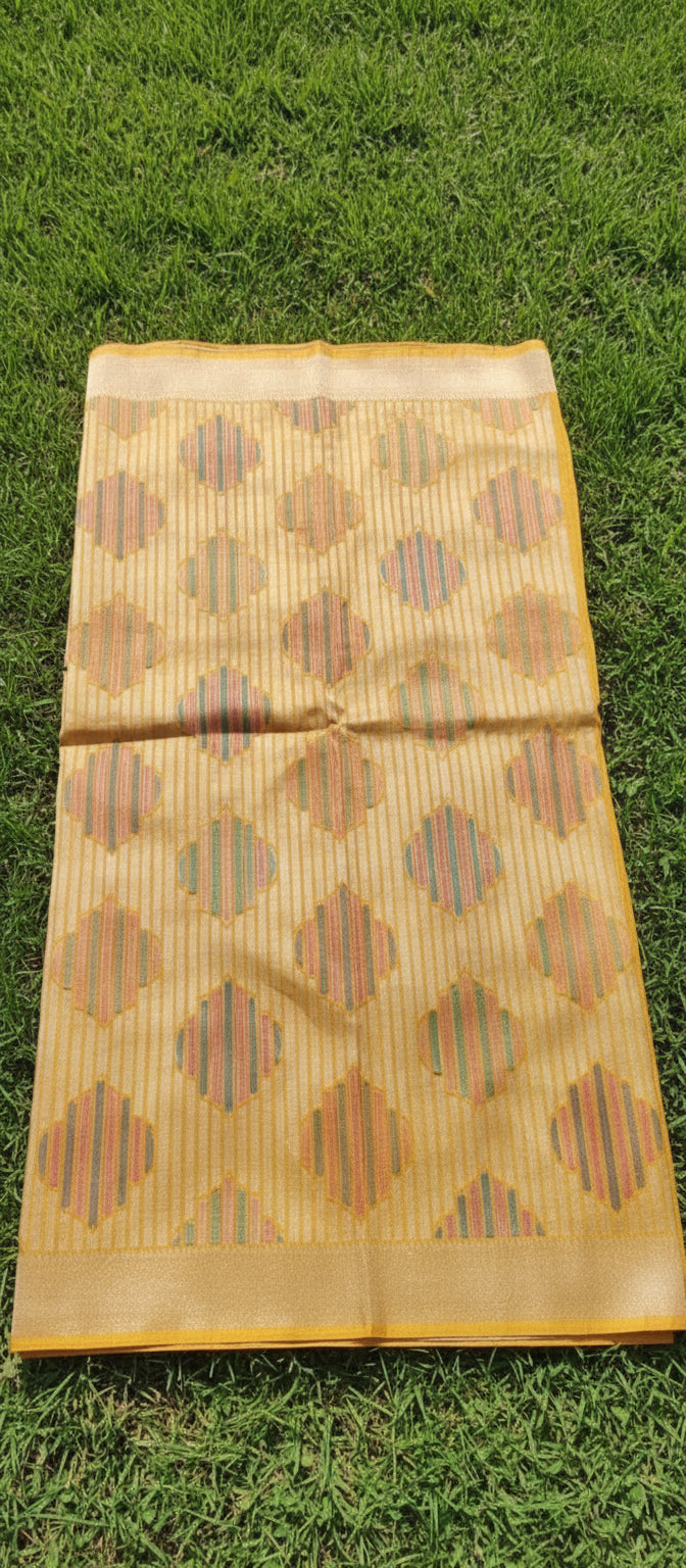 Yellow Semi Banarasi Saree