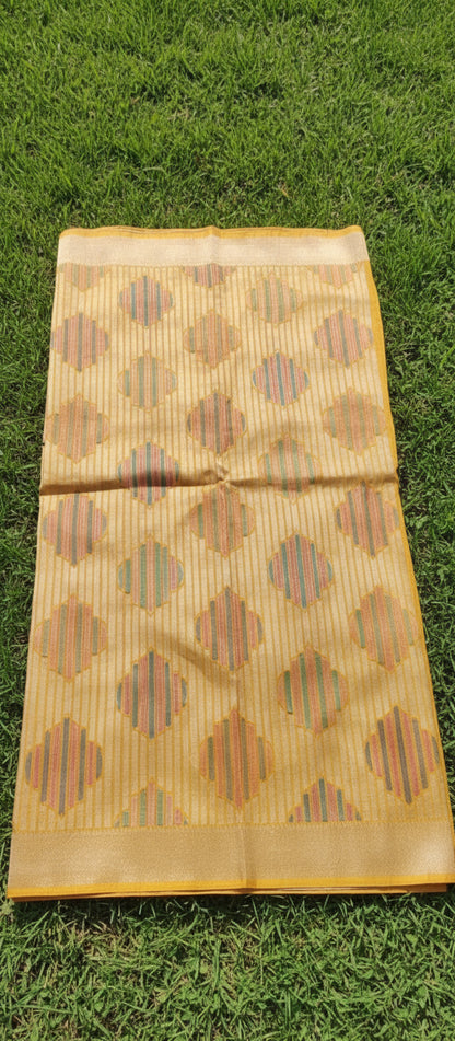 Yellow Semi Banarasi Saree