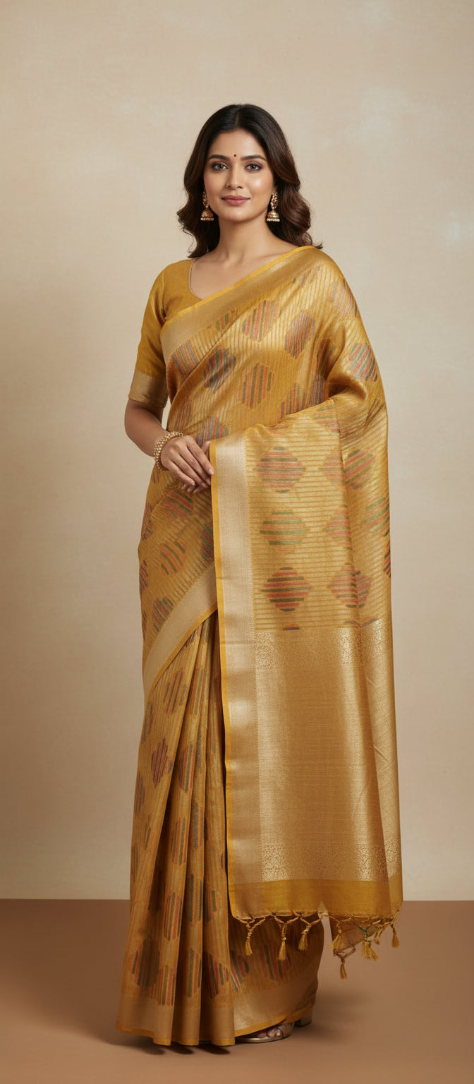 Yellow Semi Banarasi Saree
