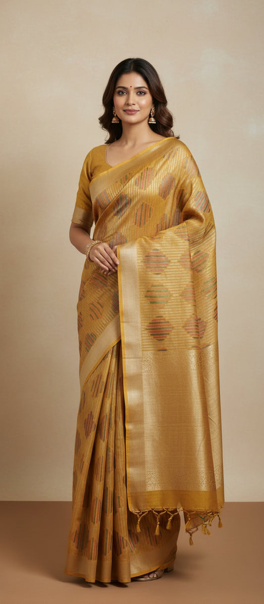Yellow Semi Banarasi Saree