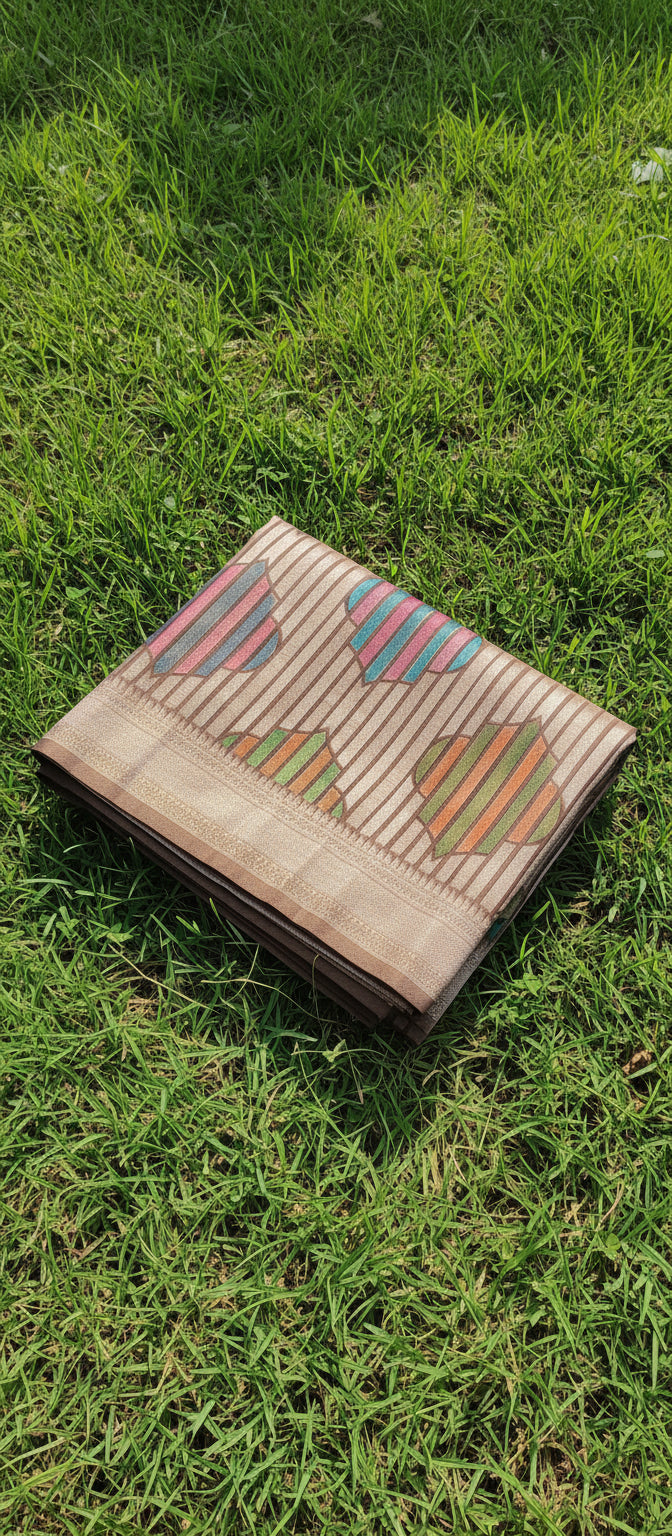 Dark Snuff Brown Semi Banarasi Saree