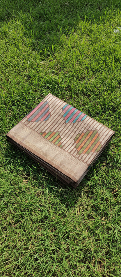 Dark Snuff Brown Semi Banarasi Saree