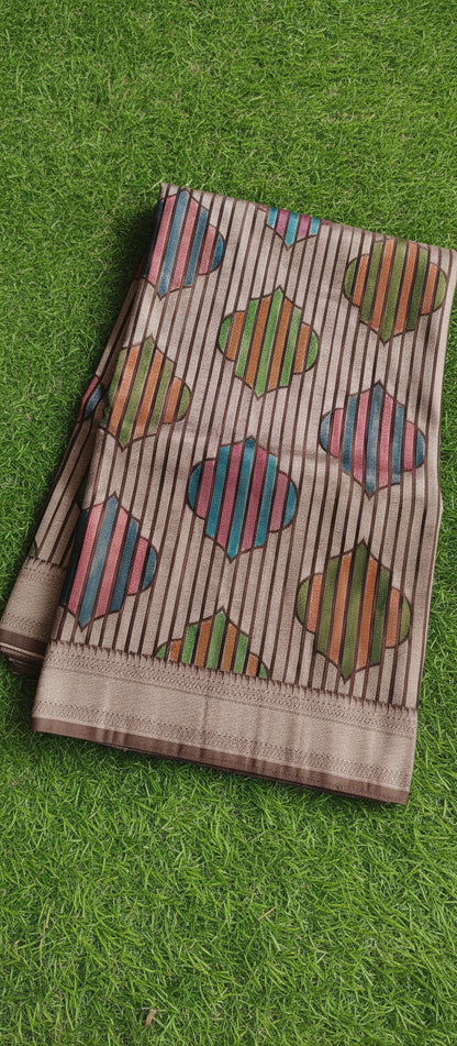 Dark Snuff Brown Semi Banarasi Saree