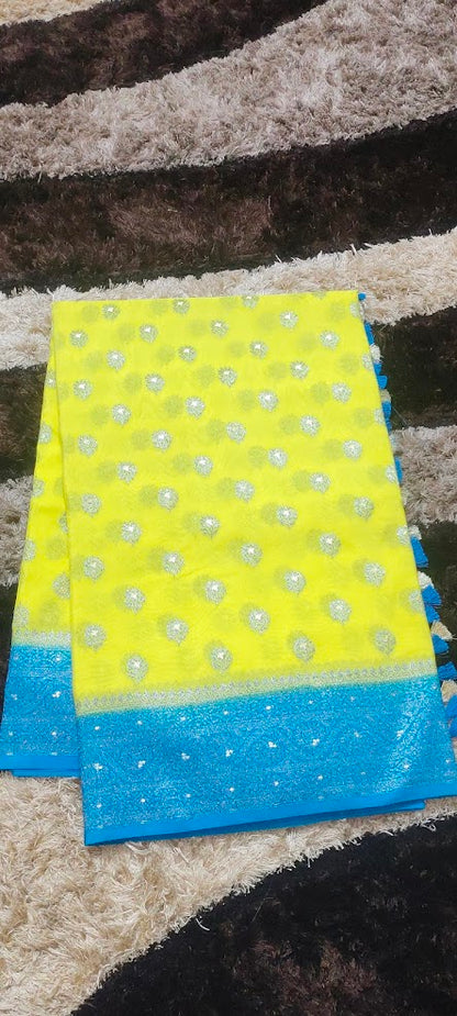 Semi Banarasi Lemon Yellow Saree