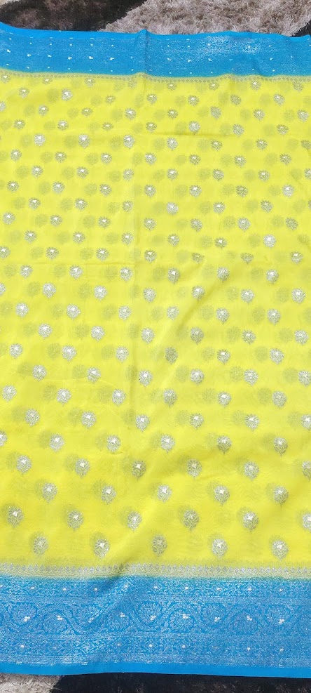 Semi Banarasi Lemon Yellow Saree