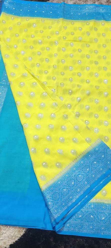 Semi Banarasi Lemon Yellow Saree