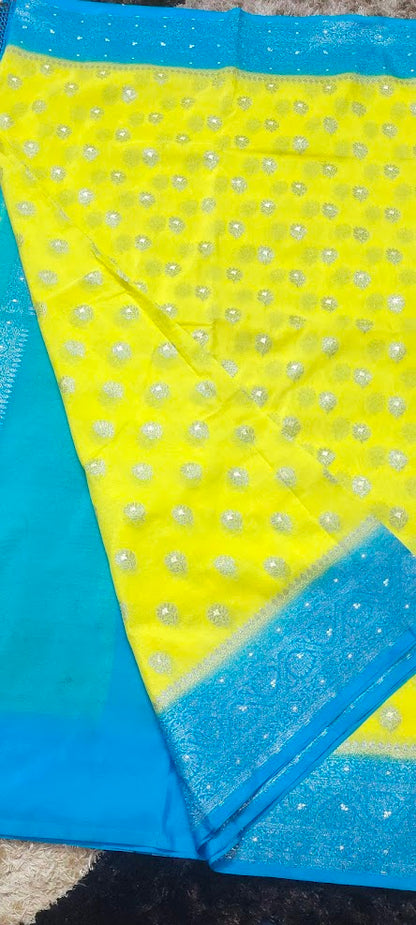 Semi Banarasi Lemon Yellow Saree