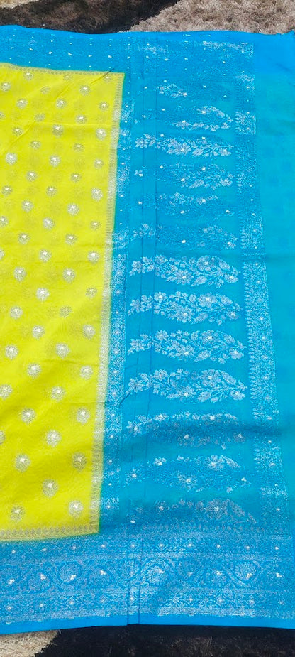 Semi Banarasi Lemon Yellow Saree