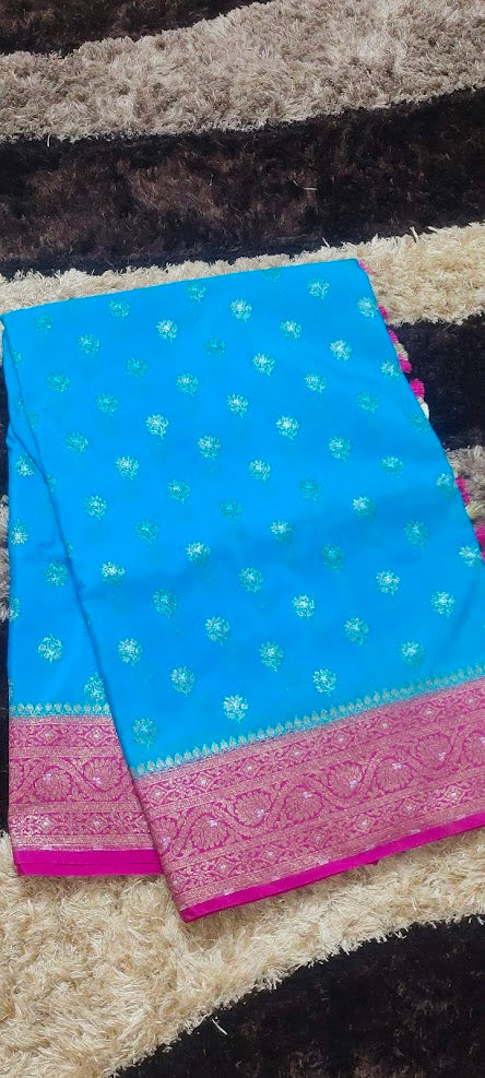 Semi Banarasi Blue Saree