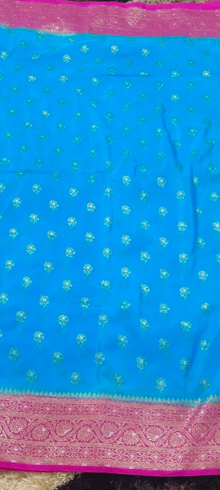 Semi Banarasi Blue Saree