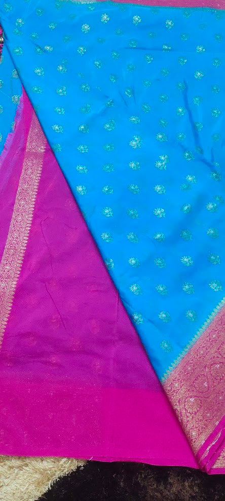 Semi Banarasi Blue Saree