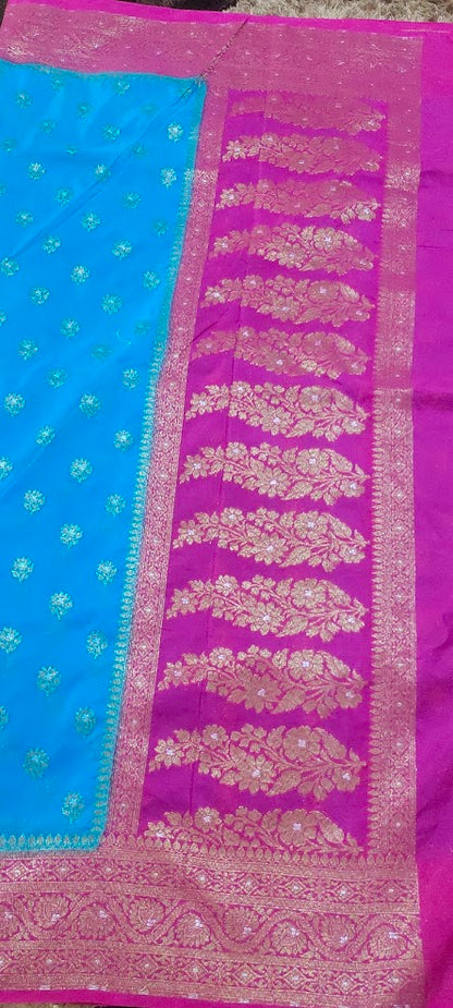 Semi Banarasi Blue Saree