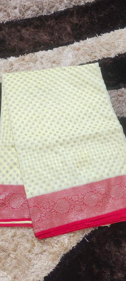 Semi Banarasi Light Pastel Yellow Saree