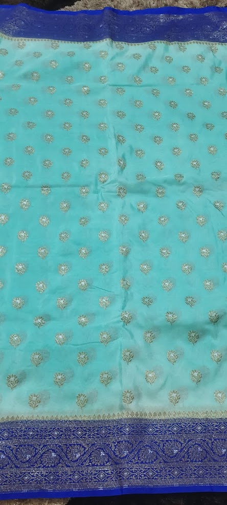 Semi Banarasi Turquoise Blue Saree