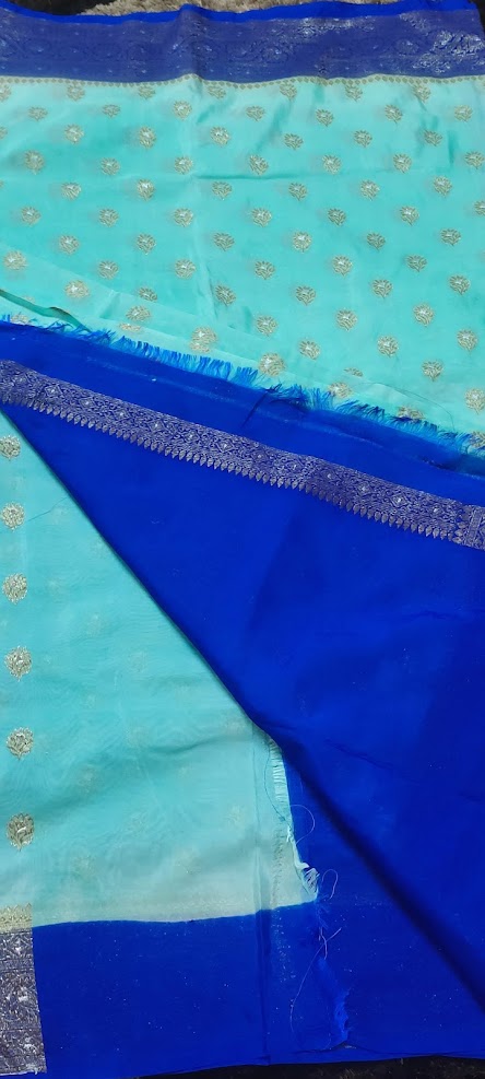 Semi Banarasi Turquoise Blue Saree