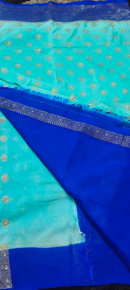 Semi Banarasi Turquoise Blue Saree