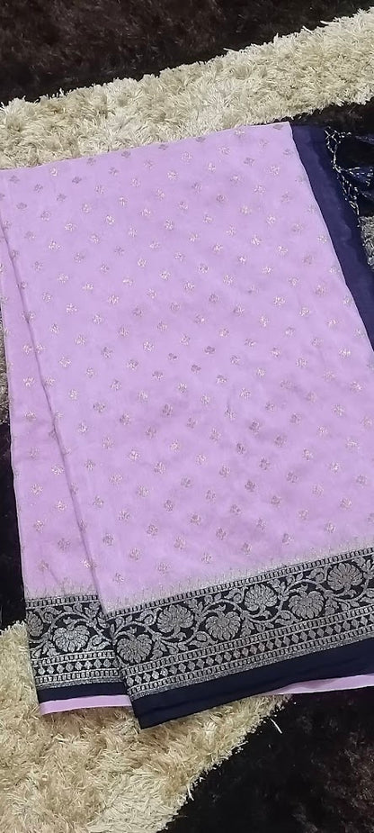 Semi Banarasi Pastel Lavender Pink Saree