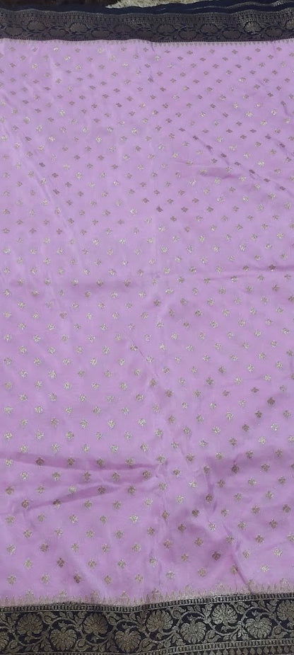 Semi Banarasi Pastel Lavender Pink Saree