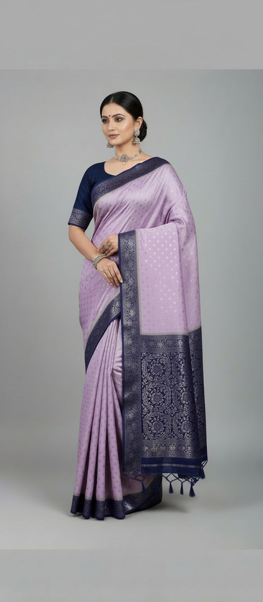 Semi Banarasi Pastel Lavender Pink Saree
