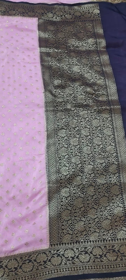 Semi Banarasi Pastel Lavender Pink Saree
