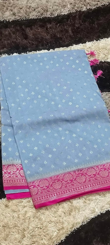 Semi Banarasi Grey Pink Saree