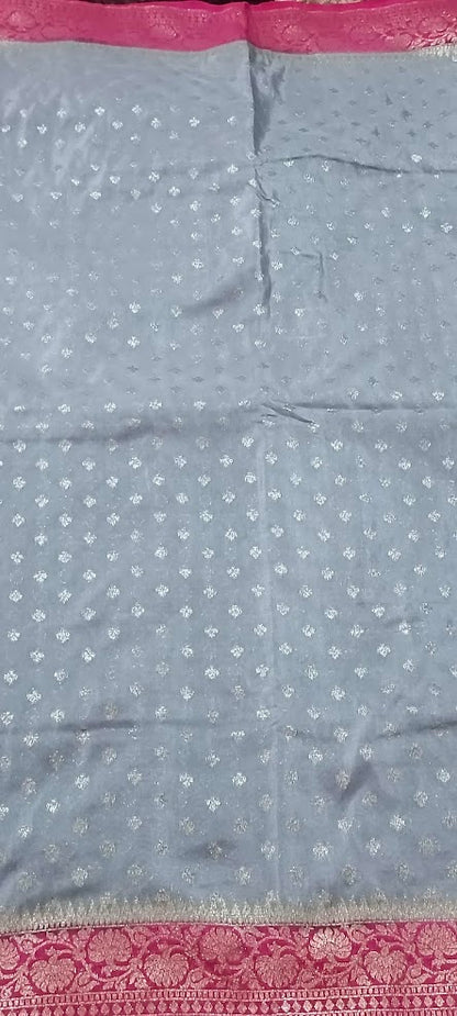 Semi Banarasi Grey Pink Saree