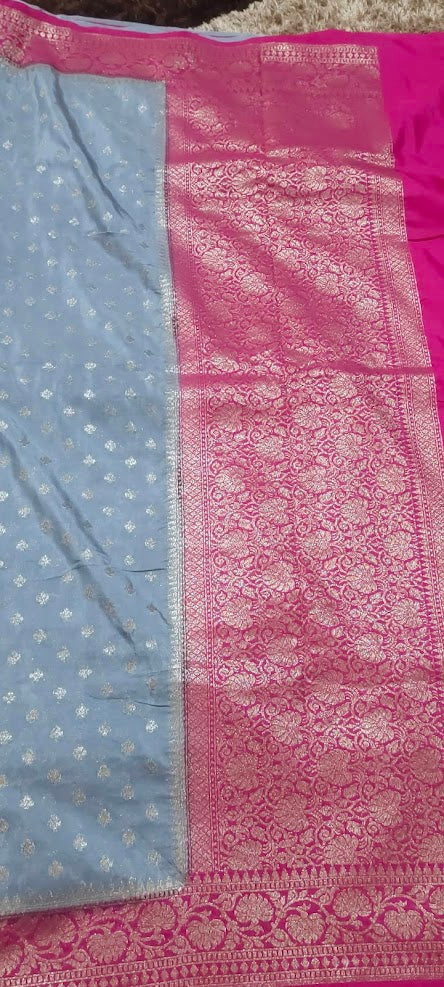 Semi Banarasi Grey Pink Saree