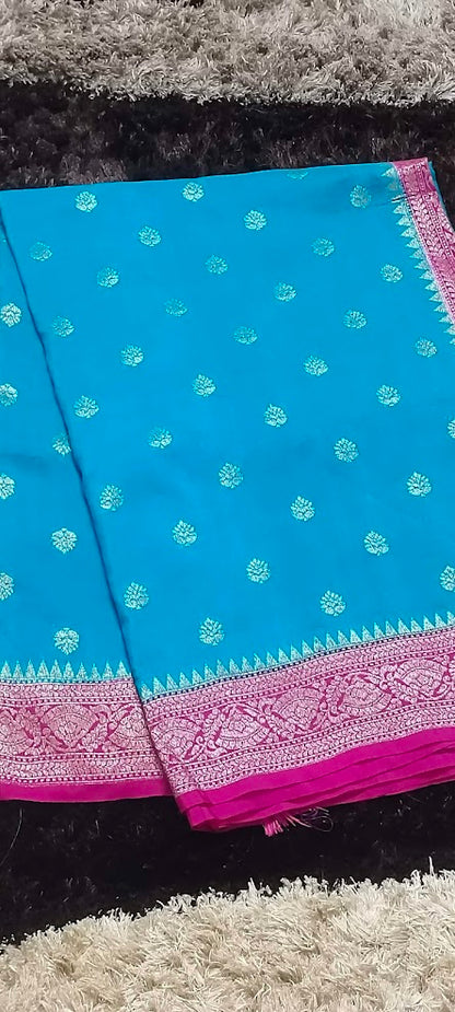 Semi Banarasi Blue Saree