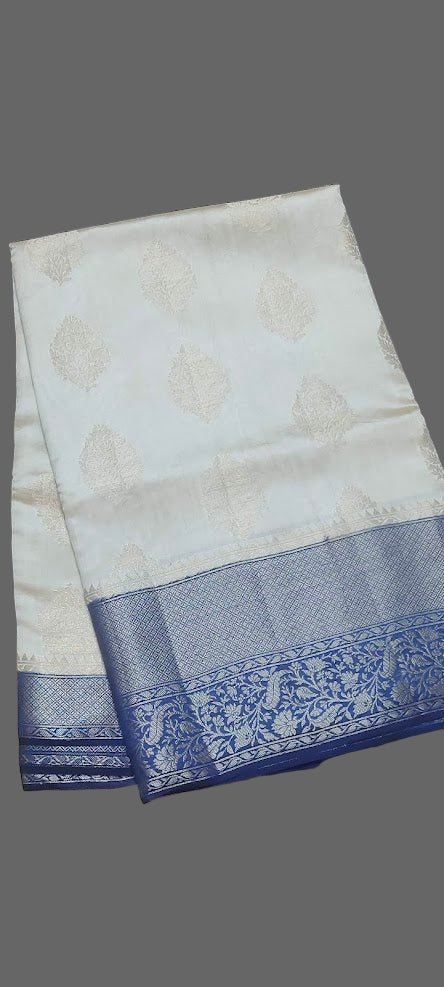 Half White/ Cream Pure Chiniya Silk Saree