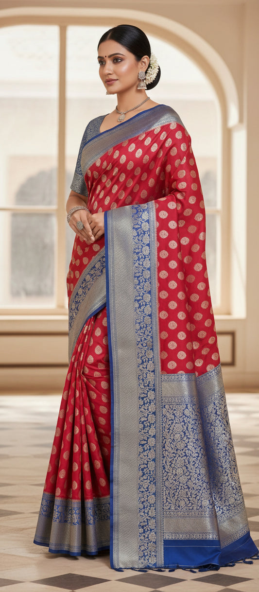 Royal Red Pure Chiniya Silk Saree