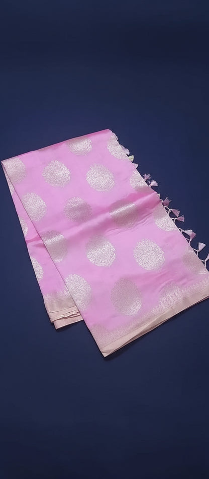 Pure Pink Chiniya Silk Saree