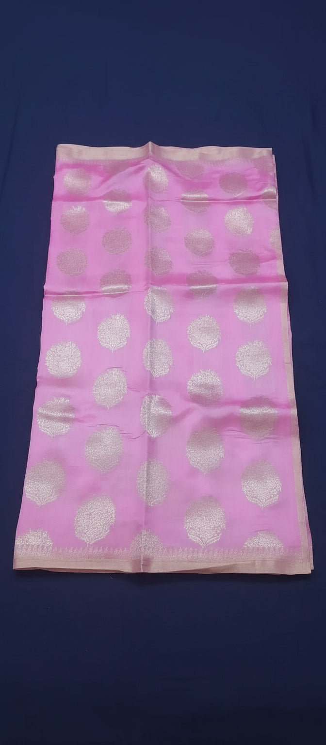 Pure Pink Chiniya Silk Saree