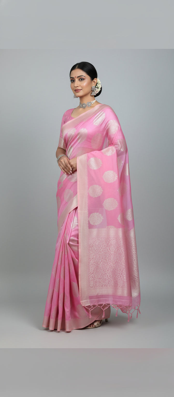 Pure Pink Chiniya Silk Saree