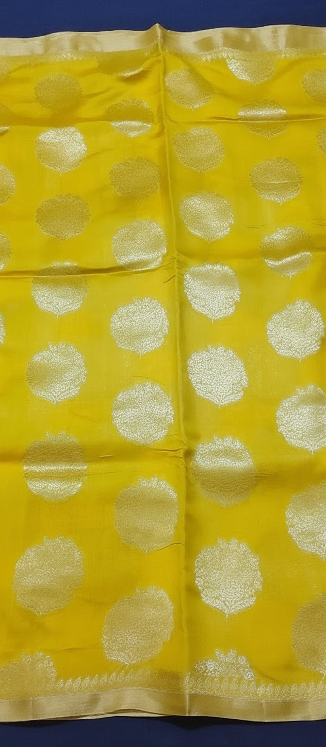 Yellow Pure Chiniya Silk Saree